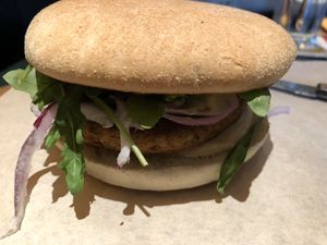 Falafelburger. Taste was ok, patty was a little bit dry.  at Cafe Del Sol  in Filderstadt