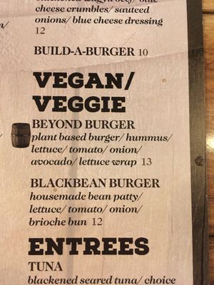 Vegan menu at Barrel 17 in Virginia Beach