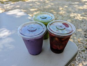 Purple Taro, Chia Fresca, Green Milk Teas. at Bodhi Viet Vegan in Austin