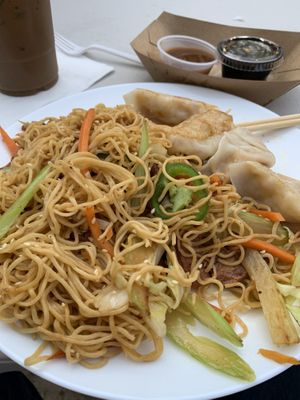 Noodles and dumplings! Great lunch!  at Bodhi Viet Vegan in Austin