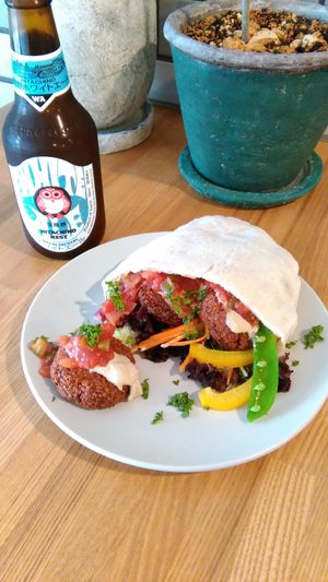 Pita sandwich with home-made falafel.
Available from 5 pm Wednesday through Saturday. at Kuppila in Nara