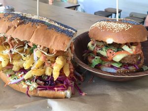 Giant nugget sandwich and a lekker crispy! at Lekker Vegan - Harrington in Cape Town