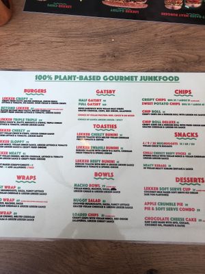Menu at Lekker Vegan - Harrington in Cape Town