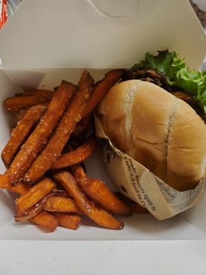 Sweet potato fries Black bean burger 🍔 at Seed Shack in Gilbert