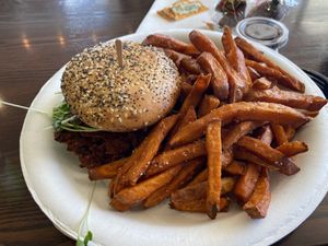 Beet burger and sweet potato fries   at Seed Shack in Gilbert