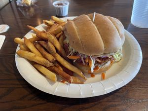 Buffalo chick’n sandwich and fries… yum!  at Seed Shack in Gilbert