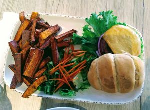 Beyond burger w/ sweet potato fries at Seed Shack in Gilbert