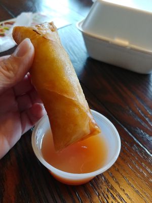 $4.49 Spring Rolls (4pcs fried): sauce was a bit different but good at Jeff's Vegan in Frisco