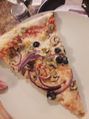 Vegan pizza made to order with olives, mushrooms and onion at DiFontaine's Pizzeria in Dublin