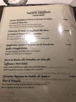 The vegan menu options at Pata Chic in Venice