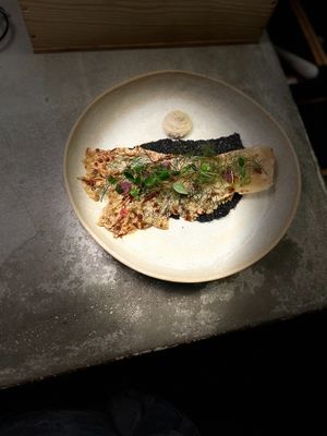 Fermented naba cabbage leaf on dehydrated cracker at Plant Power Food in Copenhagen