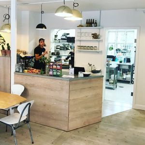 Smoothie bar, different types of healthy and fruity smoothies / also take away  at Plant Power Food in Copenhagen