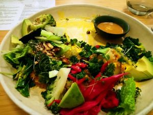 it was the warm bowl with mashed  roots and and lot of vegetables  at Plant Power Food in Copenhagen