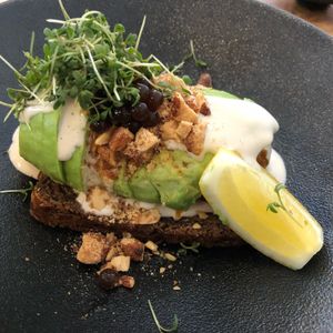 Avocado open sandwich at Plant Power Food in Copenhagen