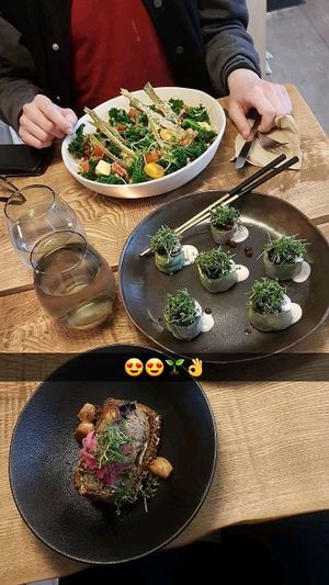 Chipotle, ricepaper rolls and paté open sandwich at Plant Power Food in Copenhagen