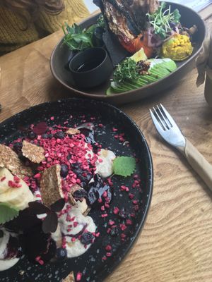 Pancakes and the brunch plate  at Plant Power Food in Copenhagen