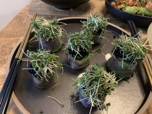 Rolls with "caviar" as a starter at Plant Power Food in Copenhagen