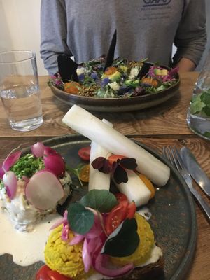 Curry lentil toast and salad at Plant Power Food in Copenhagen