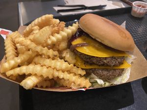 Double impossible cheeseburger  at Disneyland - Smokejumpers Grill in Anaheim