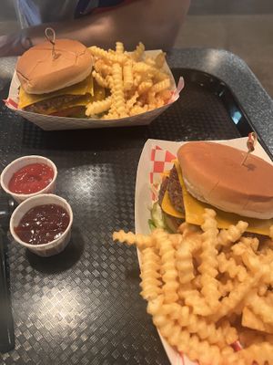 Double impossible patty with crinkle fries   at Disneyland - Smokejumpers Grill in Anaheim