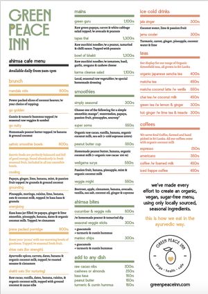 Menu at Green Peace Inn in Weligama