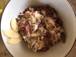 Breakfast: Overnight soaked oats with coconut milk and various other toppings. at Green Peace Inn in Weligama