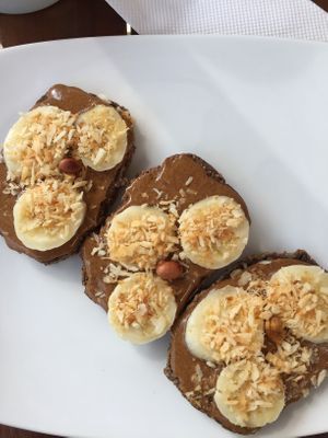 Peanut butter and banana toast with coconut.  at Green Peace Inn in Weligama