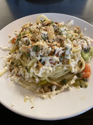 Puttanesca ( this dish was our favorite, so creamy tangy and delicious!)  at Seasons Plant Based Kitchen in Salt Lake City