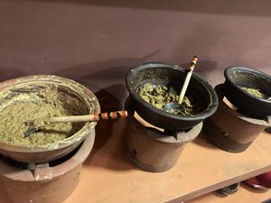 Food is made fresh and put out in clay pots  at Coconut Sambol in Galle