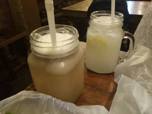 Homemade ginger beer and lime soda at Coconut Sambol in Galle