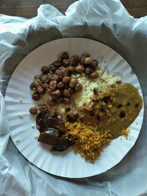 The four vegan choices and rice. at Coconut Sambol in Galle