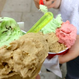 Pistachio, Mint Choc Chip and Strawberry. at Prime Gelato in London