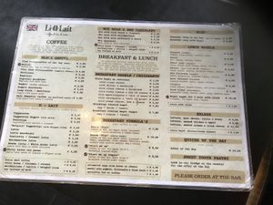 Menu at Li O Lait in Bruges