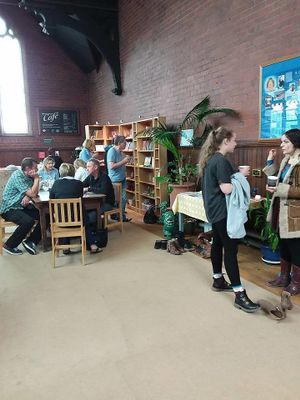 The cafe space at World Peace Cafe in Huddersfield