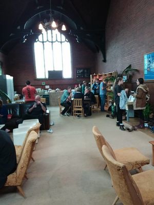 The cafe space at World Peace Cafe in Huddersfield