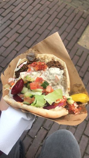 Falafel pita with grilled veggies and Tahini sauce  at Chickpea in Haarlem