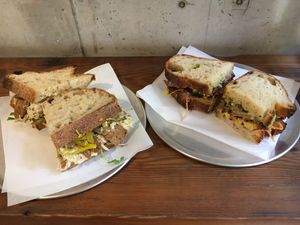 Tempeh Reuben left and miso eggplant right at Joe's Sandwich Bar in Sydney