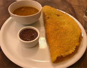 Large masala dosa meal with sambar at Momo in Krakow
