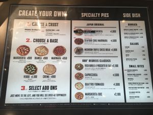 Menu overview at 800 Degrees - Shinjuku in Tokyo