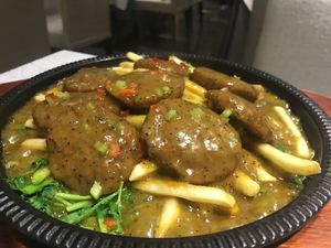 Vegan steak with pepper sauce at HuaLang Vegetarian in Beijing