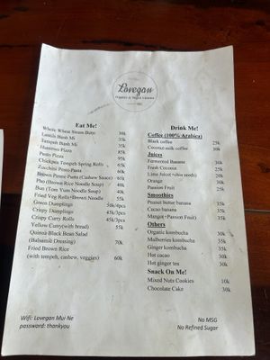 Menu  at Lovegan in Binh Thuan