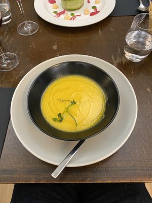 Another entree - butternut squash soup at Like An Elephant in Lyon
