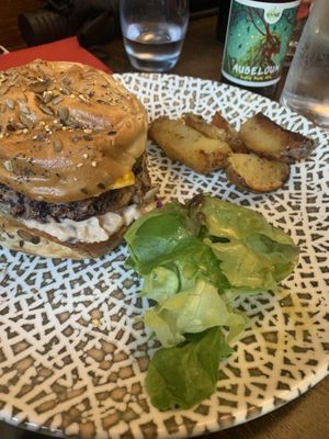 Red bean burger and potatoes   at Like An Elephant in Lyon