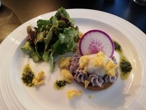 Red cabbage hummus crumble salad at Like An Elephant in Lyon