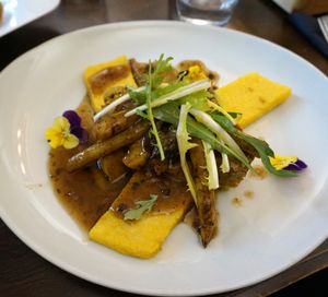 Grilled seitan with sesame and polenta at Like An Elephant in Lyon