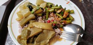 3 items with rice at Vegetarian Food Stall - Ploenjit in Bangkok