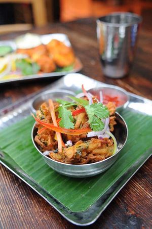 Kale and parsnip pakora at Cafe Diwali in Salisbury