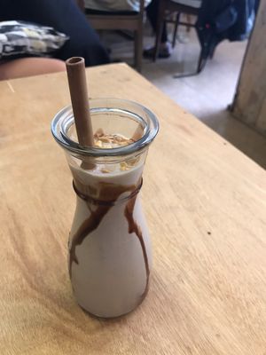 Vegan banana peanutbutter chocolate smoothie at Brew and Breakfast in Da Lat