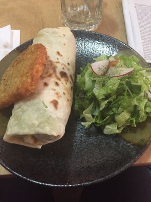Breakfast burrito with hash brown at Brew and Breakfast in Da Lat