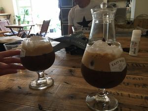 Vietnamese White Iced coffee with whipped coconut cream at Brew and Breakfast in Da Lat